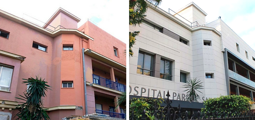 Antes y después fachada ventilada Discesur