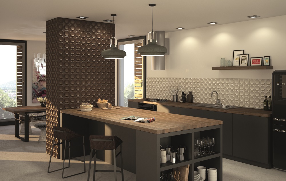 Cocina con paredes con cerámica de WOW (Colección Moon)