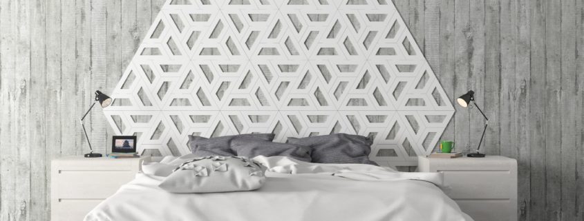Dormitorio con cabezal de cerámica
